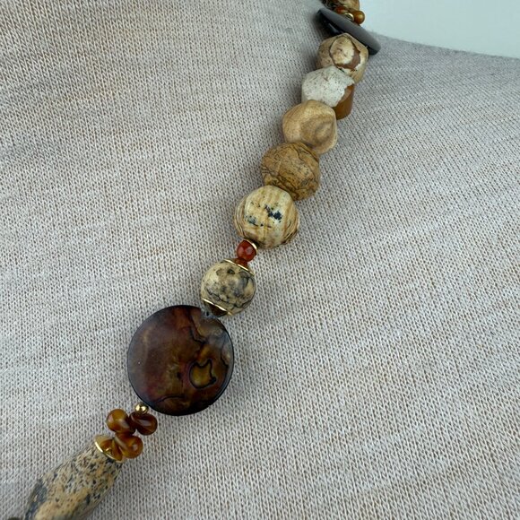 Chunky Jasper Stone MOP Beaded Necklace 22.75" - Picture 3 of 8